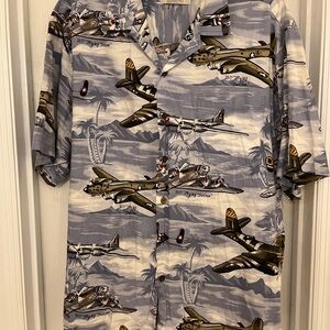 Kalaheo Hawaiian Shirt Men XL WW2 Bomber Plane B17 Blue Veteran Pilot